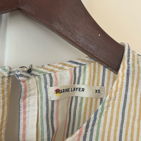 Marine Layer Womans size XS Laney Mini Dress Beachy Stripe Beige Linen Blend - Picture 2 of 12